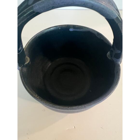 Rare Vintage Richard Sanderson Toad Hill Pottery NH Blue Bowl w Handle JL - Picture 6 of 10